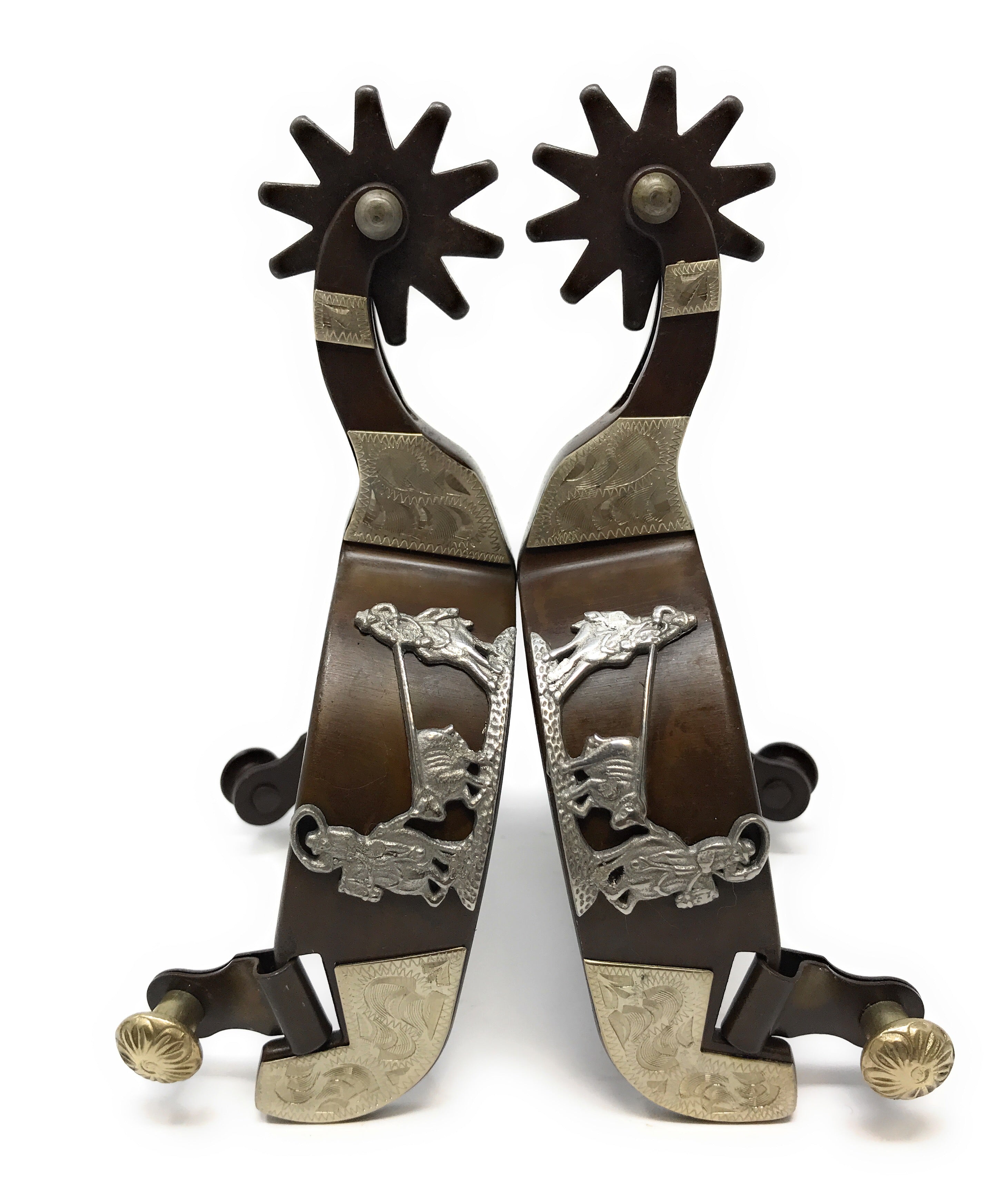 AJ Tack Men's Antique Brown Team Roping Spurs